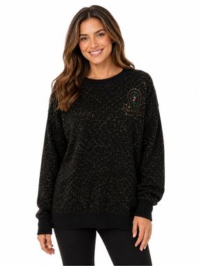 Vintage Black Metallic Thread Crewneck Sweater with Embroidered Detail